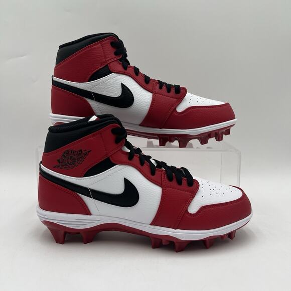 Mens Size 9.5 Air Jordan 1 Mid TD Chicago Red White Baseball Cleats FJ6805 106 - Picture 1 of 5
